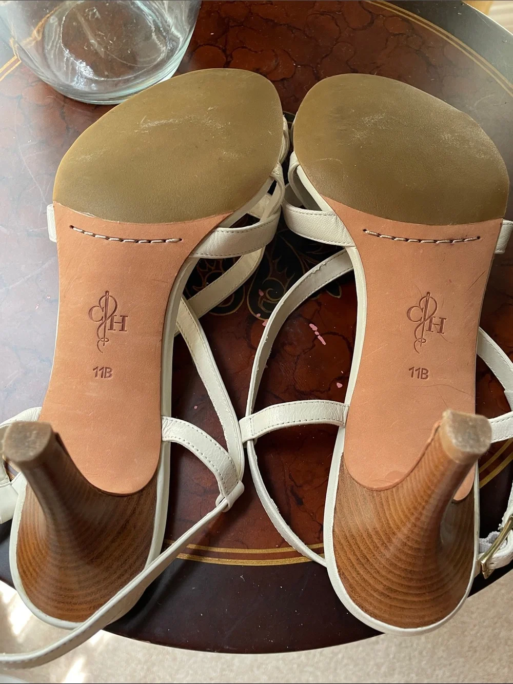 Cole Haan Silver Leather Strappy Mid-Heel Sandals
